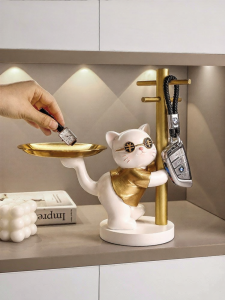 ZHONGGE | Good Luck Cat Key Holder Figurine Modern Home Decor