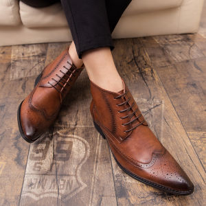 NUDANLAI | Brogue Carved Business British Style Pointed Toe Ankle Boots