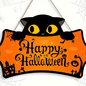 Biển Gỗ Hình Mèo Đen Trang Trí Halloween Hình Dơi Nhện Lâu Đài Bí Ngô In Hình Cho Cửa Trước Hiên Nhà Chủ Đề Halloween Vui Vẻ