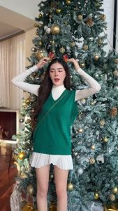 MesubShop เสื้อกั๊ก สาวอวบใส่ได้ ใส่ต้อนรับคริสมาสต์ ผ้าเย็นใส่สบายไม่คัน รุ่น กั๊กโรซ่า