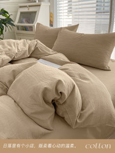 Luxurious Pure Cotton Washed Floral Embroidery Bedding Set Three-Layer Net Bedding Cover Flat Sheet Bed Canopy High-Quality Modern Minimalist Style