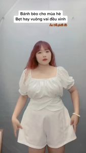 Áo sơ mi kiểu bigsize nữ tay ngắn nhún ngực và tay cột nơ phía sau AT9