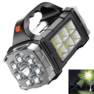 New Powerful LED Flashlight Ourdoor Portable Searchlight Torch Solar+USB Rechargeable Lantren Glare Waterproof Power Bank Lights