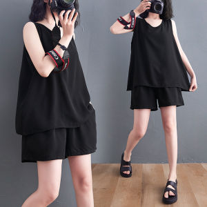 Chubby Girl Loose Casual Vest Elegant Shorts Set Summer plus Size Womens Clothes Younger Fashion Cotton and Linen Two-Piece Suit