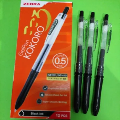 1 [Biji] Pulpen Zebra Kokoro Hitam Gel 05 mm Warna Tinta Hitam