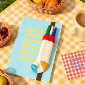Pen Holder Retro Contrast Color Sock Shaped Elastic Book Strap With Ruler Portable Organizer For Notebook Stationery Storage