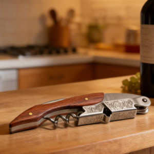 Wine Opener Built-in Bottle Opener and Sharp Foil Cutter Stainless Steel with Wood Handle for Kitchen Gifts for Wine Lovers