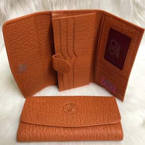 Ví nữ da voi thật màu cam kích thước 19cm-10cm-2.8cm