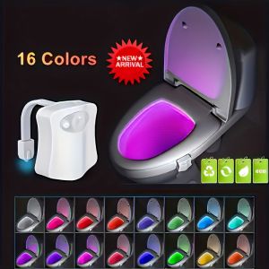 16Color Changeable LED Motion Sensor Toilet Night Light Smart Lighting for Bathroom Fashionable Bathroom Accessory Easy Lighting