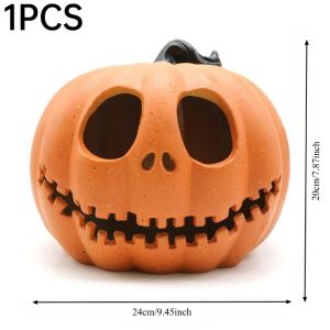 1PCS Large Opening Hollow Halloween Glowing Pumpkin Decor Light Insert Plastic Lantern for Haunted House Indoor Scene Layout