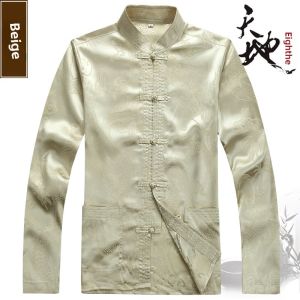 Spring Summer and Autumn Middle-Aged and Elderly Tang Suit Mens Long-Sleeve Suit Dads Ice Silk plus Size Shirt Grandpa Morning Exercise Han Dynasty