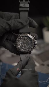 Jam Tangan Pria Alexandre Christie Chronograph AC 9205 MCREPBA(GL) Carbon Bezel Black Dial Black Rubber FKM Strap