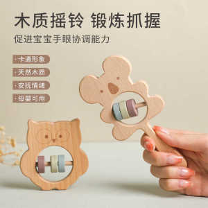 Wooden Animal Drum Baby Rattles Toys Early Education Intelligence Development Music Gifts for 0-1 Years Old Infants