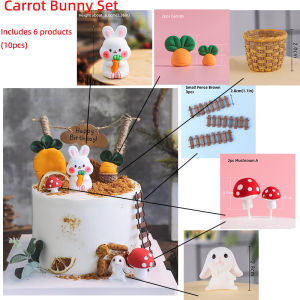 Easter Bunny  Cake Topper Woodland Animal Rabbit Carrot Happy Birthday Cake Decoration Kids 1st Birthday Party Baby Shower Decor