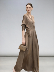 COCO BELLA | Silk Satin Wrap Elegant Spring Womens Dress Long Sleeve
