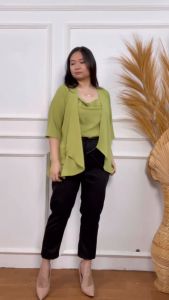 Mihar Store / COD 1325 - One Set Cardigan Wanita Tanktop Airflow Premium Crinkle Anti Kusut