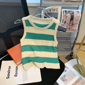 Áo Ba Lỗ Không Tay Dệt Kim Kẻ Sọc Nhỏ Áo Khoác Ngoài Thiết Kế Pháp Siêu Phổ Biến Áo Lót Bên Trong Áo Khoác Ngoài Mùa Thu 2025