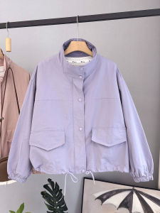 LIYANGANG | Korean Style Oversized Petite Jacket with Drawstring Hem and Stand Collar