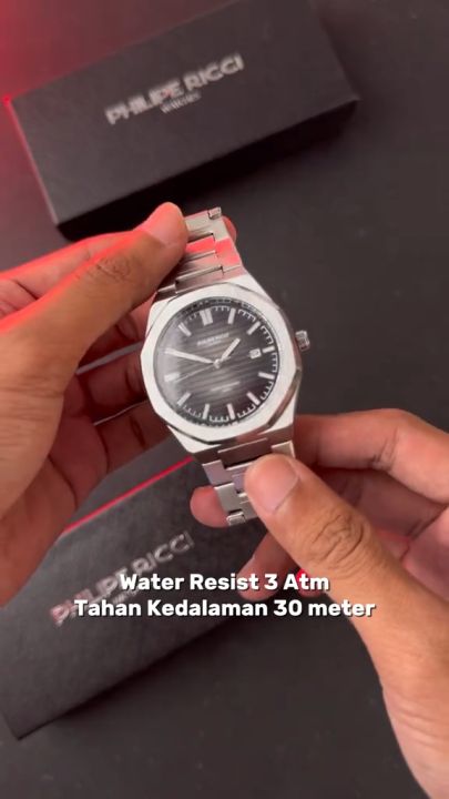 PhiLipe Ricci Sendai Jam Tangan Pria Rantai Hitam Ori Water Resist 3 ATM Keren Terbaru 6284 Free Box