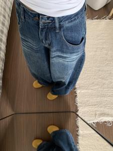 Quần Jeans Denim Co Giãn Thẳng Cạp Cao Kiểu Dáng Rộng Cho Nữ Quần Dài Có Mũi Tay Váy Thường Ngày Thu Đông 2025