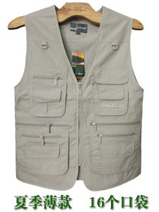 เสื้อกั๊กทำงานแบบลำลองสำหรับผู้ชาย แห้งเร็ว หลายกระเป๋า ฤดูร้อน ฤดูใบไม้ผลิ ฤดูใบไม้ร่วง เสื้อกั๊กแบบมีฮู้ด คอวี แขนยาว