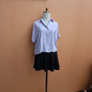 atasan kemeja wanita ungu muda pastel crop top M L cewek oversized santai lengan pendek