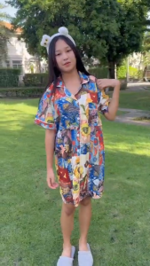 ชุดนอนไหมอิตาลีพรีเมี่ยม ลาย B03 กระโปรง + กางเกงขาสั้น งานไทย ผ้านุ่ม ใส่สบาย ทรงสวย