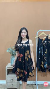 DASTER YUKENSI MOTIF LUKIS ALYSA DRESS PAYUNG SINGLET KEKINIAN TERBARU PIYAMA WANITA JUMBO LONGGAR