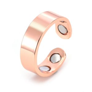 Pure Copper Magnetic Ring for Men & Women Adjustable Solid Copper Ring with 4PCS 3500 Gauss Magnets Smooth Plain Design Handmade Polished Finish Scratch & Wear Resistant Fashion Wellness Jewelry