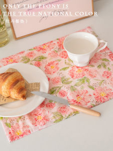 Phụ Kiện Bàn Ăn Cotton Pure Water Washable Oil Resistant Heat Insulation Artistic Floral Pink Bàn Ăn Sang Trọng Theo Phong Cách Pháp