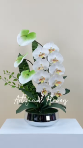 Akara Dokmaii แจกันดอกไม้ประดิษฐ์ โทนขาวเขียว แจกันกล้วยไม้ปลอม