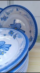 SPESIAL PIRING MELAMIN BESAR 23CM MODEL CEMBUNG MOTIF KEMBANG BIRU KUALITAS TEBAL FOOD GRADE