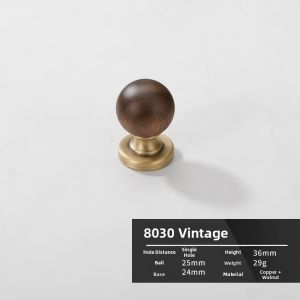 INNDUN | Retro Style Walnut & Brass Drawer Cabinet Handle
