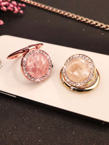 Creative Crystal Shell Pattern Phone Stand with Finger Ring Holder Diamond Embedded Rotatable Adhesive Universal Female Version Mobile Phone Case Support Bracket