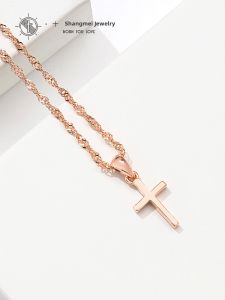 SHISHANGMEIDI | Short 925 Sterling Silver Rose Gold Cross Necklace