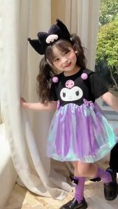 1-9 Years Kids Girl Dress Short Sleeve Kids Dress Halloween Kuromi Purple Princess Dress For Kids Girl Costume Summer
