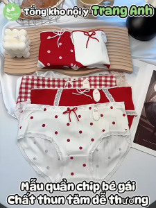 Combo 10 Quần Lót Bé Gái Cotton Tăm Cao Cấp Mềm Mịn Chấm Bi Đỏ Co Giãn Thoáng Khí Kháng Khuẩn Quần Cute CTB17
