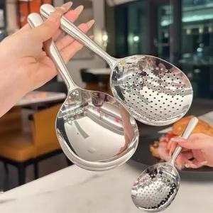 1/2Pcs Large Size Stainless Steel Serving Spoon Restaurant Public Use Filtering Soup Rice Ladle Silver Tone Kitchen Utensil Set