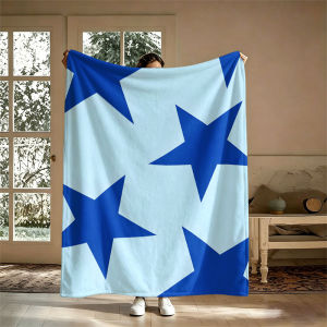 BILIBILI | Chăn Flannel Màu Xanh Big Stars 100% Polyester Chống Xù Lông Dễ Mang Theo Dùng Cho Sofa Văn Phòng Giường Du Lịch Cắm Trại Sử Dụng Bốn Mùa