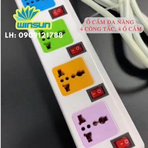 Ổ cắm điện đa năng phích cắm điện 4 công tắc 4 ổ cắm dài 2 mét 354 Winsun