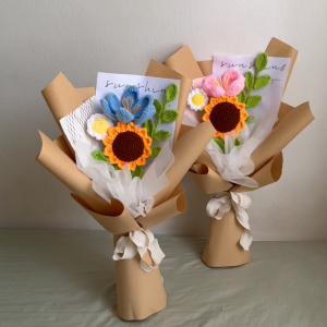 Sunflower & Tulip Crochet Flower Bouquet - Graduation Bouquet - Gift