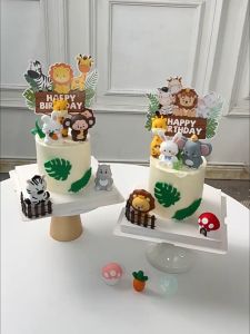 Jungle Safari Animal Cake Topper Giraffe Zebra Squirrel for Wild One Safari Birthday Cake Decoration