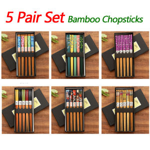 5 Pairs Of Bamboo Chopsticks Tableware Non-Slip Japanese Natural Wood Sushi Food Multi Color Household Long Chopsticks Set