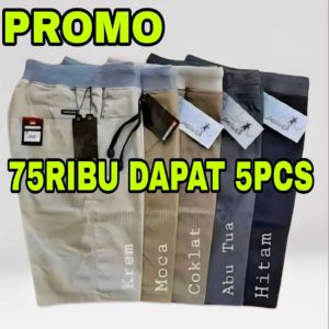 75RIBU DAPAT 5PCS CELANA CHINOS PENDEK PRIA DEWASA PINGGANG KARET RIPP MELAR