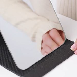 HD Foldable Mirror Large Table Makeup PU Leather Vanity Folding Mirror Cermin Meja Simple Desk Portable Stand CerminSolekCermin Makeup Besar