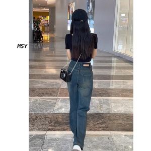 WANGGONGZHU | High Waist Wide Leg Denim Jeans Women Summer Thin Ice Silk Straight Fashionable Pants Casual Style Princess Brand Loose Fit