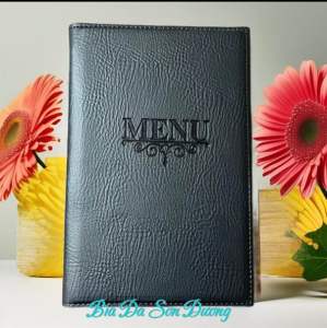 Bìa menu da PVC khổ A5(KT ruột 140x250mm) loại 10 lá màu đen cho nhà hàng