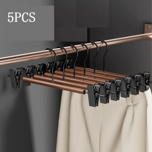 Pants Hangers with Clips 5Pack Clothes Hanger Adjustable SkirtHangers for Women Non-Slip Trousers Hanger for Jeans Clothes Hange