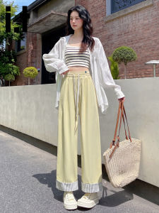 FINGERCROXX | High Waist Slimming Stripe Casual Pants Yellow 9-Part