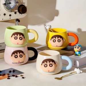 💥Dream Best🔥 Cute Cartoon Anime Crayon Shin Chan Ceramic Mug Creative Girl Milk Cup High Beauty Couple Home Coffee Cup Boxed Gift